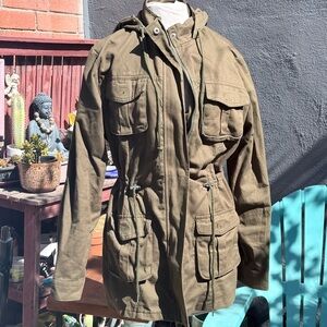 Women's Olive Utility Jacket with Drawcord Waist